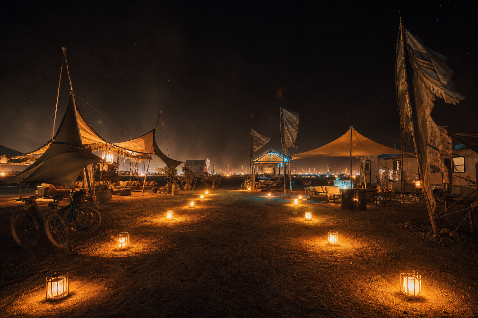Night wayfinding at Burning Man camp